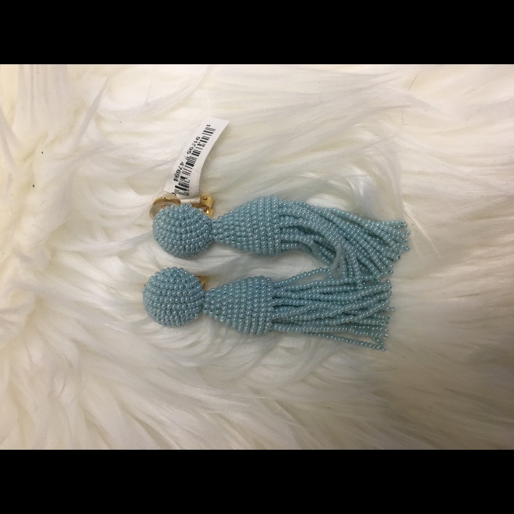 Oscar De La Renta Blue Short Beaded Tassel Earr - Picture 2 of 3